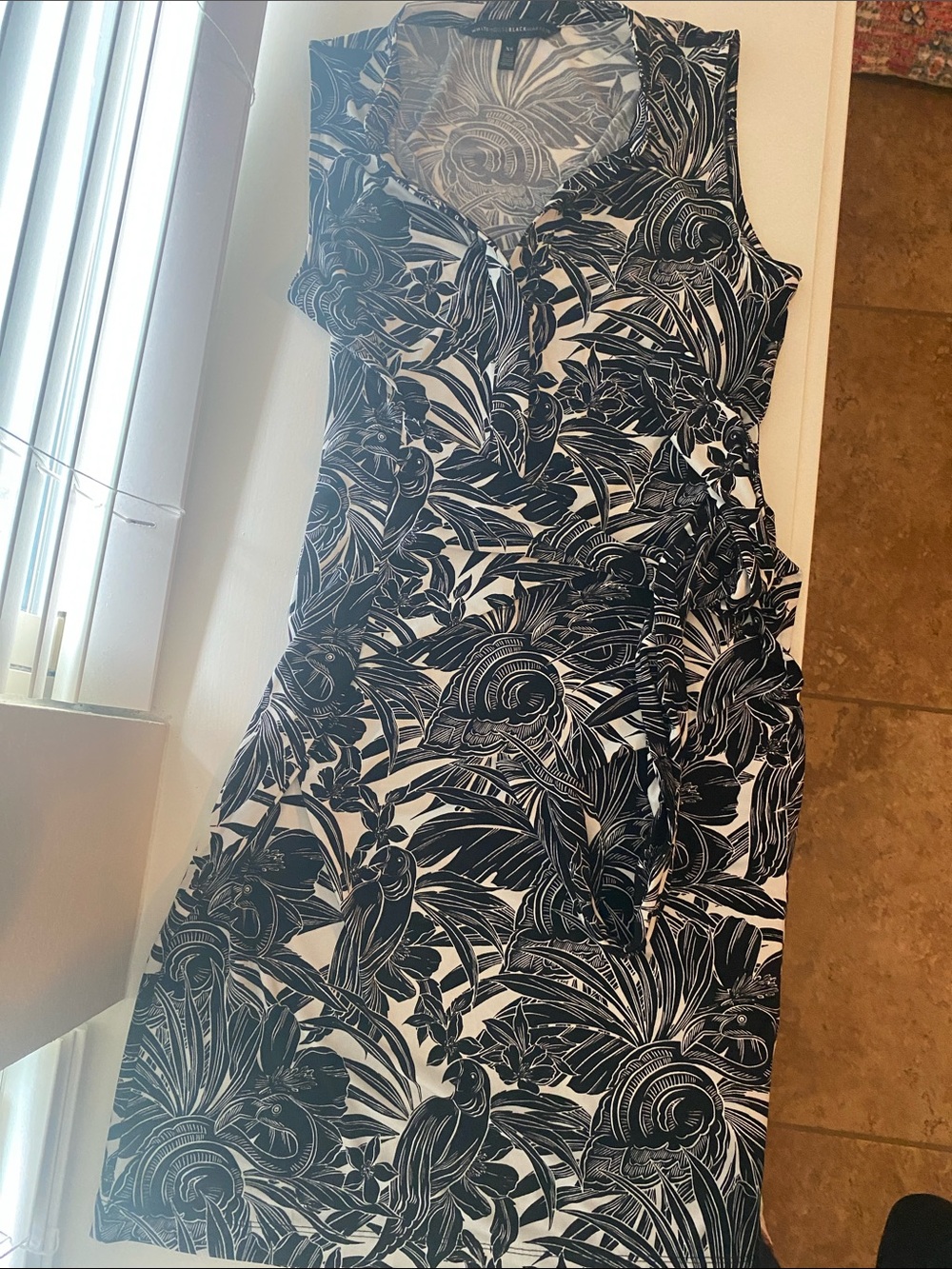 White House Black Market Black and White Tropical Print Wrap Dress